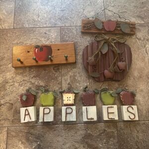 Farmhouse Apple Decor Lot Rustic Country Kitchen Wall Art Wood Metal Sign sitter